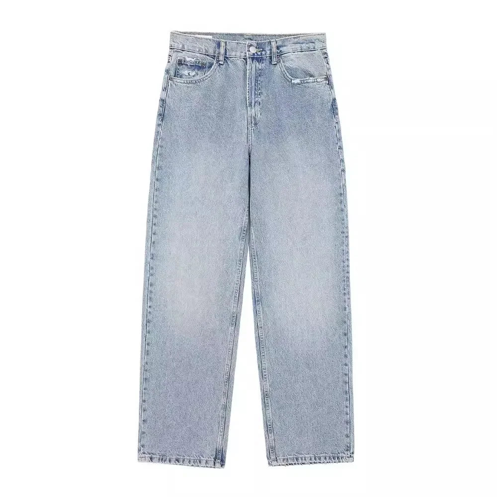 JARA | Rippede jeans med høy midje i denim